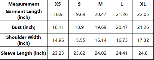 The Solène Jacket — vendor size chart