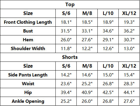 The Soleil Polo Short Set — vendor size chart