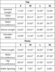 The Helene Set — vendor size chart