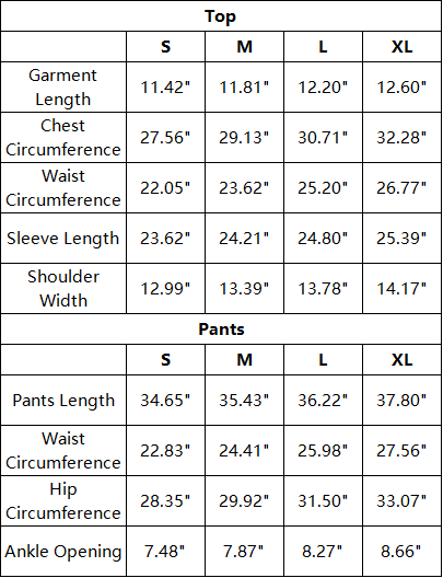 The Helene Set — vendor size chart