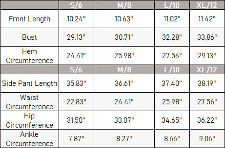 The Xenia Legging Set — vendor size chart