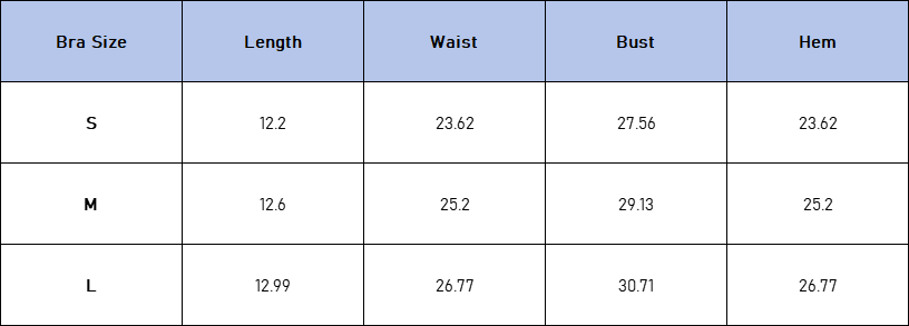 The Savelle Bra — vendor size chart
