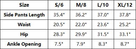 The Lucile Legging — vendor size chart