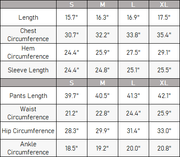 The Forme Set — vendor size chart