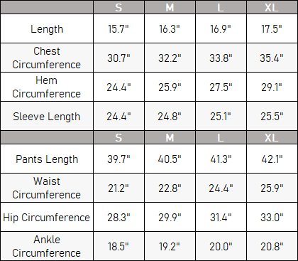The Forme Set — vendor size chart