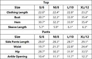 The Valora Set — vendor size chart