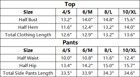 The Isabelle Set — vendor size chart