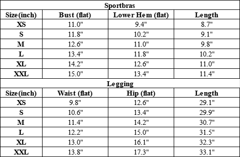 The Santorini Set — vendor size chart