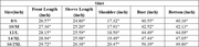 The Oriane Hoodie — vendor size chart