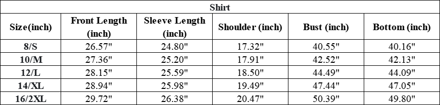 The Oriane Hoodie — vendor size chart