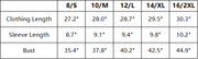The Yvette Top — vendor size chart