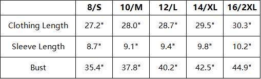 The Yvette Top — vendor size chart