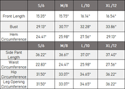 The Yara Sculpt Set — vendor size chart