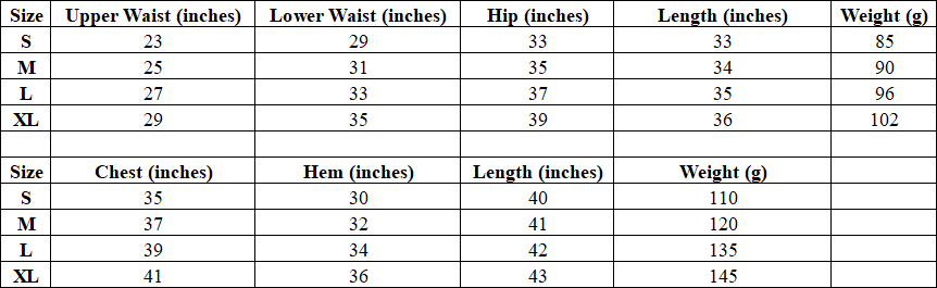 VÉLORE Halter Tank & Pocket Shorts Set - vendor size chart