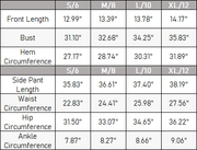 The Xenia Contrast Set — vendor size chart