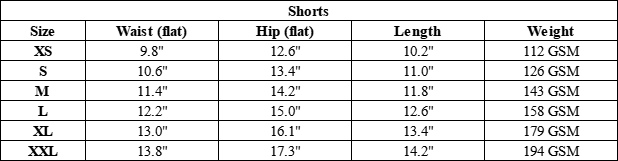 The Kendall Short — vendor size chart