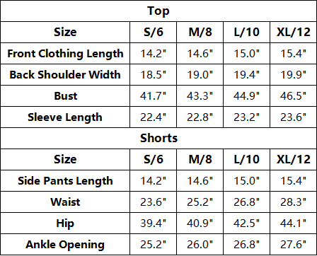The Soleil Off-Shoulder Short Set — vendor size chart