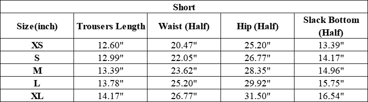 The Valencia Short — vendor size chart