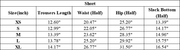 The Valencia Short — vendor size chart