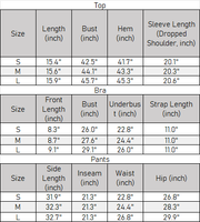 VÉLORE Off-Shoulder 3-Piece Active Set - vendor size chart