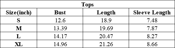 The Kendall Tee — vendor size chart