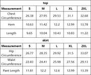 The Geneva Set — vendor size chart