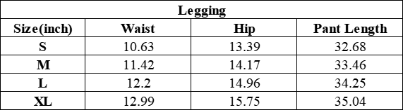 The Provence Legging — vendor size chart
