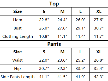 The Verona Set — vendor size chart