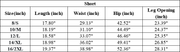 The Josette Short — vendor size chart